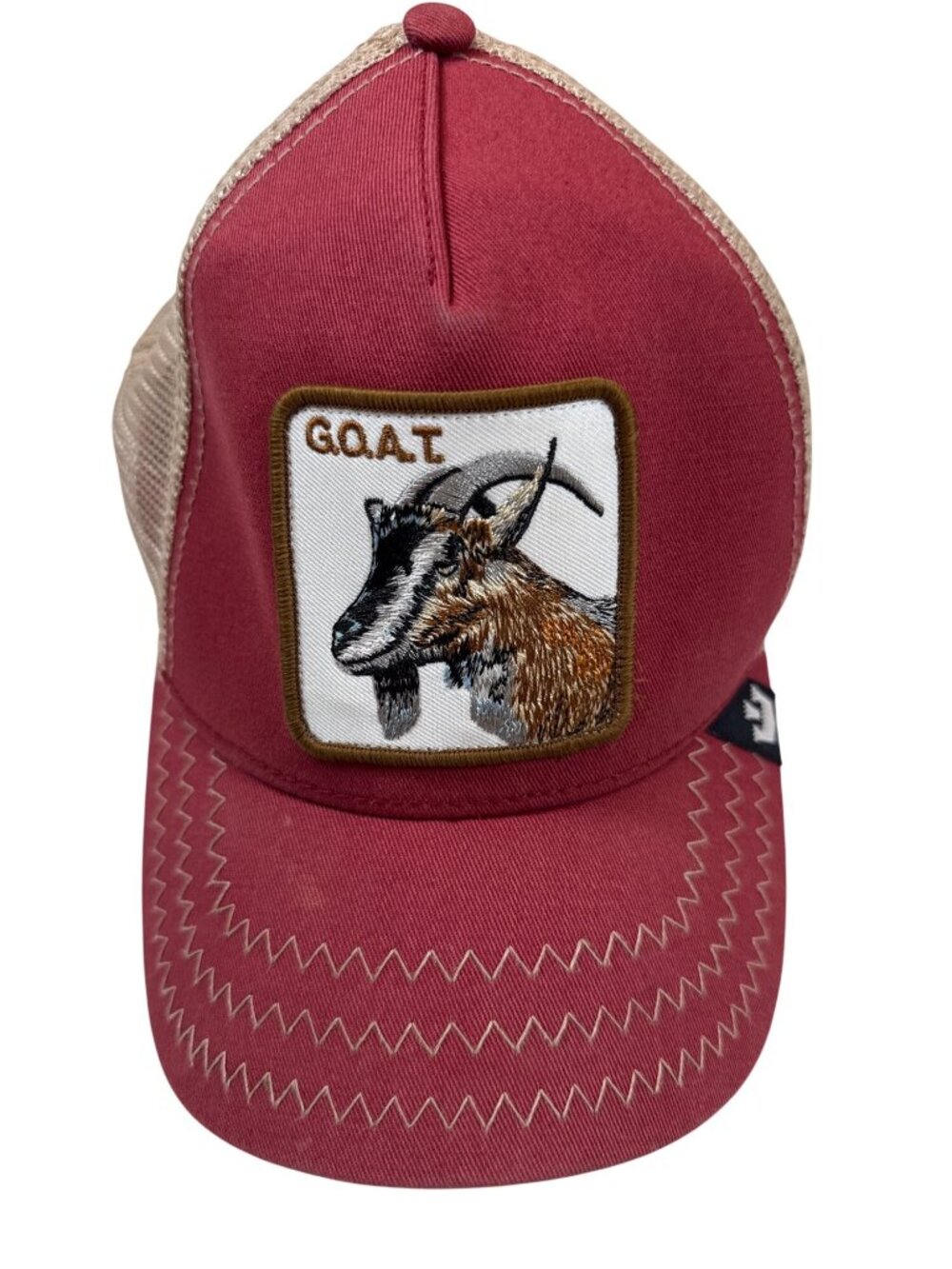 Goorin Bros. The Farm GOAT Mesh Back Trucker Hat Red & Beige W/ Patch